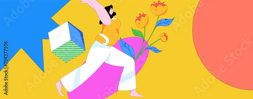 Practicing yoga, physical and mental health, flat vector character concept, operation hand drawn illustration
