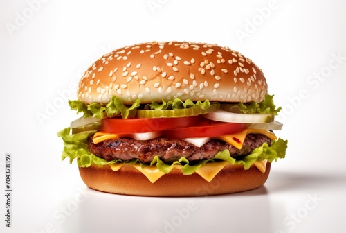 delicious burger isolated on white background. generative ai