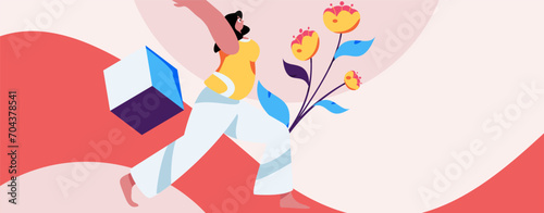 Practicing yoga, physical and mental health, flat vector character concept, operation hand drawn illustration

