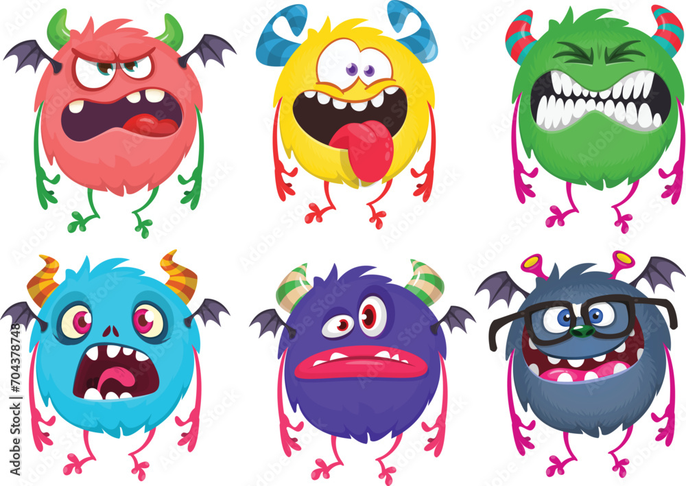 Cute cartoon Monsters. Vector set of cartoon monsters