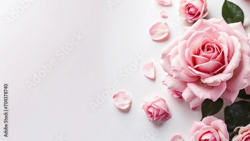Website Banner  Valentine s Day Vertical Pink Rose  White Background  Top View  Copy Space for Text