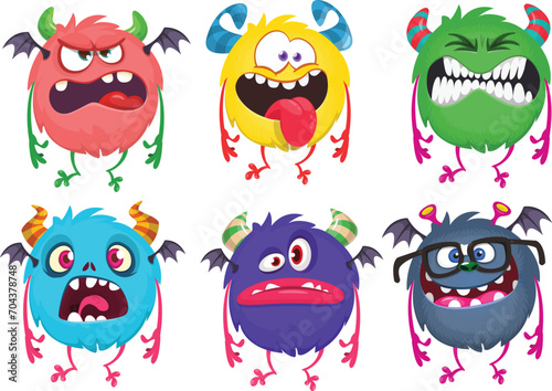 Cute cartoon Monsters. Vector set of cartoon monsters (ID: 704378748)