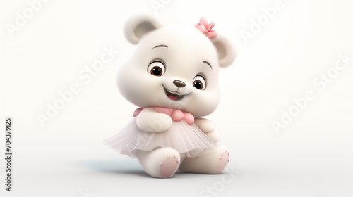 3d cartoon of female white female teddy bear wear dress and pink scarf in white background