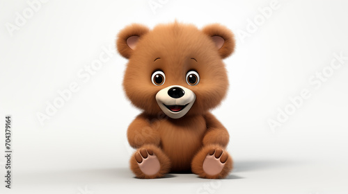 3d cartoon baby brown teddy bear in white background