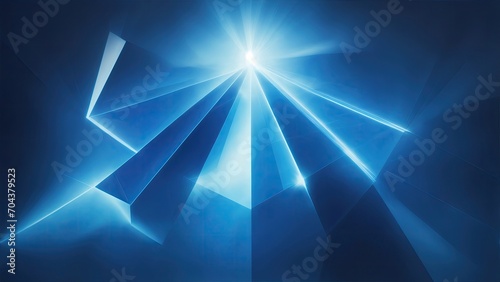 Blue light rays with geometric shapes background