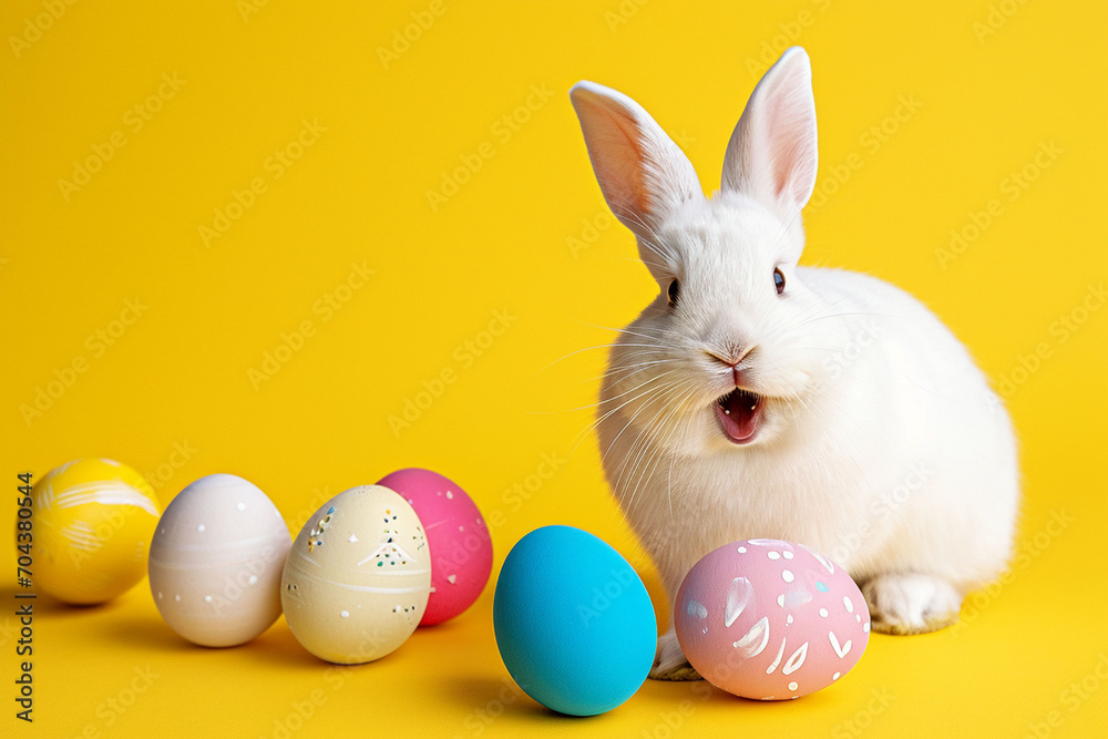 Cute animal pet rabbit or bunny white color smiling and laughing isolated with copy space for easter background, rabbit, animal, pet, cute, fur, ear, mammal, backgound