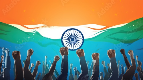With the Indian flag in the background, the India Day cartoon campaign illustration,AI generated.