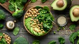 Healthy Vegan Lunch Bowl Ingredients on Natural Wood

