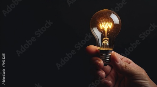 light bulb hold in hand on black background 