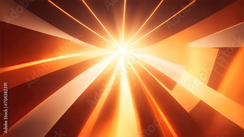 Orange light rays with geometric shapes background