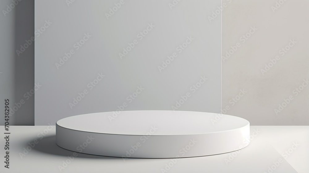 minimal white podium display for cosmetic product presentation, pedestal or platform background