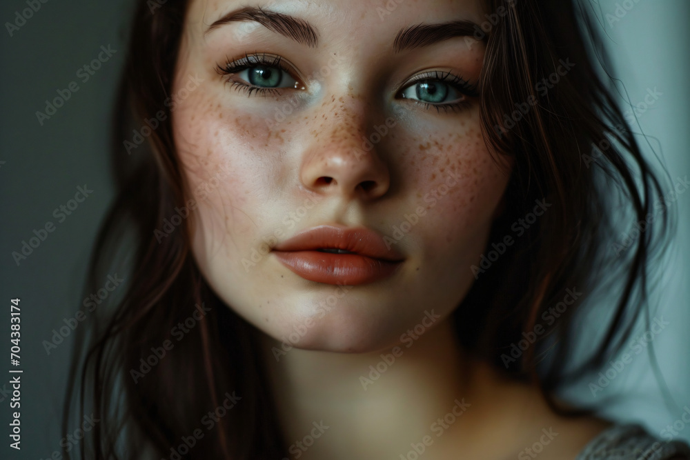 Medium Shot of Woman with Pretty Face, Light Skin, Dark Hair, and a Smirk Medium Shot of Woman with Pretty Face, Light Skin, Dark Hair, and a Smirk