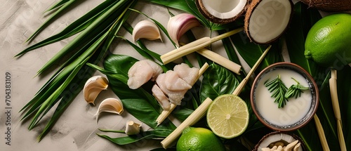 Thai Tom Kha Gai Ingredients on Palm Leaf