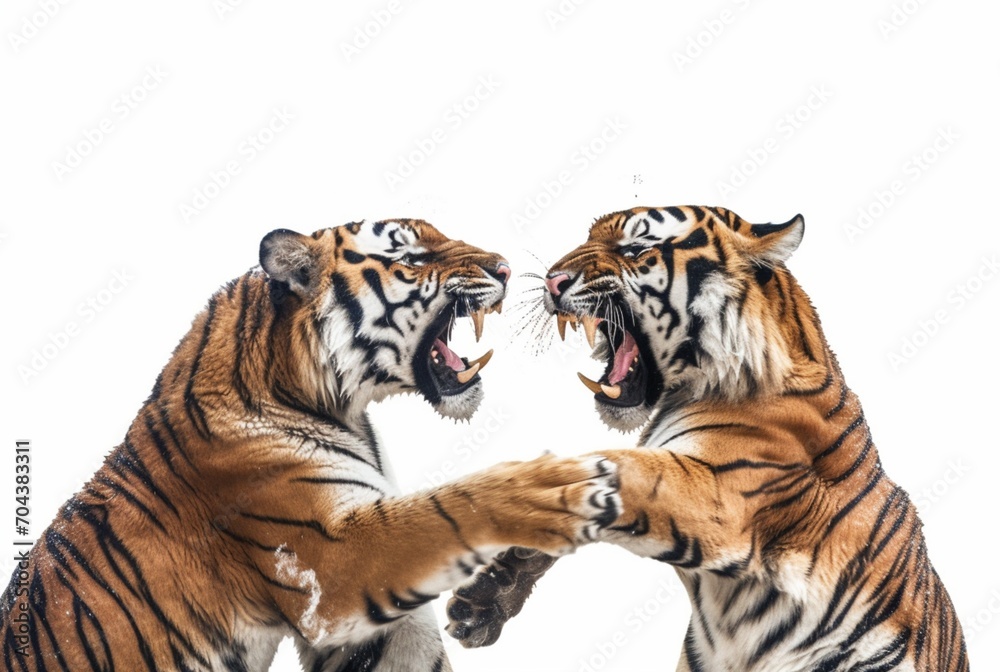 Obraz premium tiger fight with tiger isolated on white background. generative ai