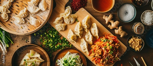 Japanese Gyoza Ingredients on Bamboo Cutting Board