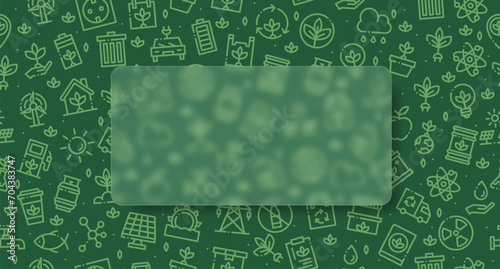 Glassmorphism background banner with transparent glass frame. Ecology background with square blurry glass effect. Collection ecology icons