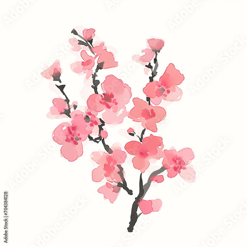 サクラの水彩イラスト、春、枝、ピンク