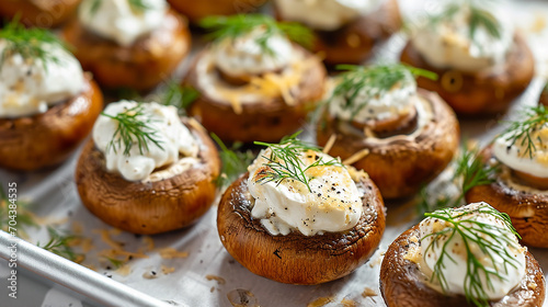 Staffed Mushrooms with fresh dill, cheese and sour cream. Made with generative ai
