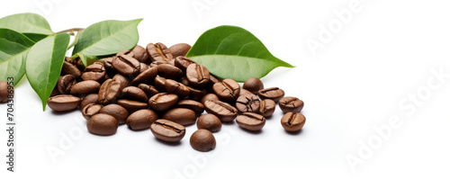 Pile of Coffee Beans With Green Leaves