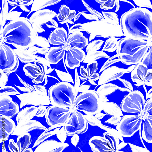 Watercolor seamless pattern with spring floral bouquets. Vintage botanical il...