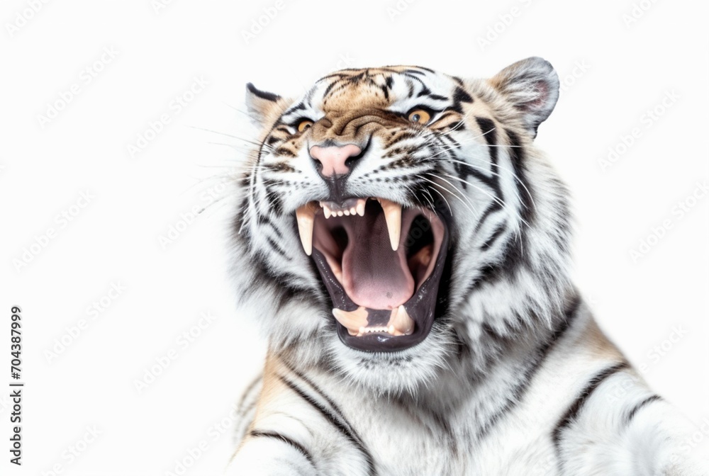 Fototapeta premium roaring tiger isolated on white background. generative ai