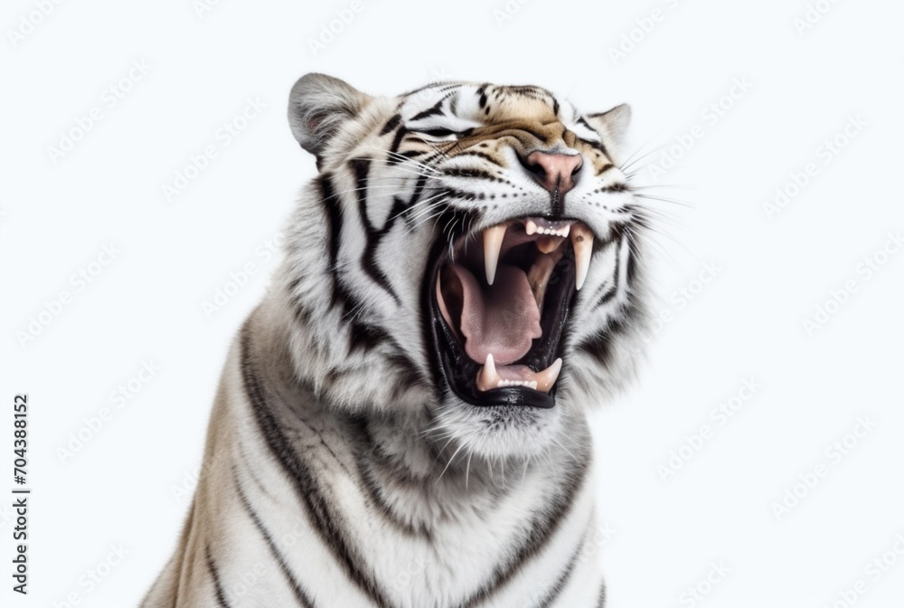 Fototapeta premium roaring tiger isolated on white background. generative ai