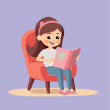 girl reading a book flat vector illustration