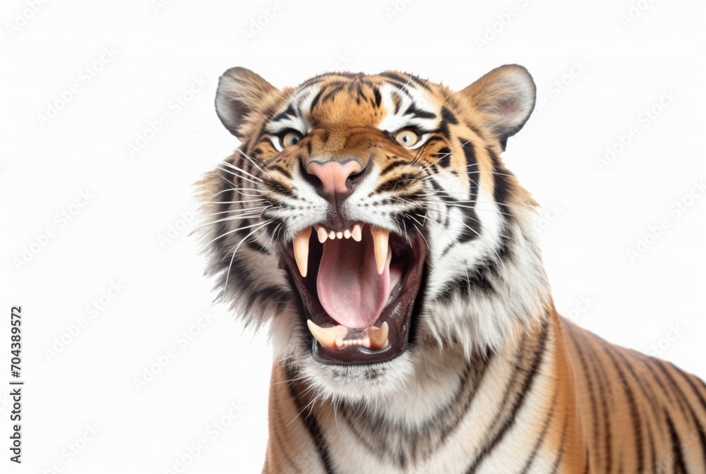 Fototapeta premium roaring tiger isolated on white background. generative ai