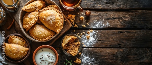 Argentinian Cuisine Assortment on Rustic Wooden Table