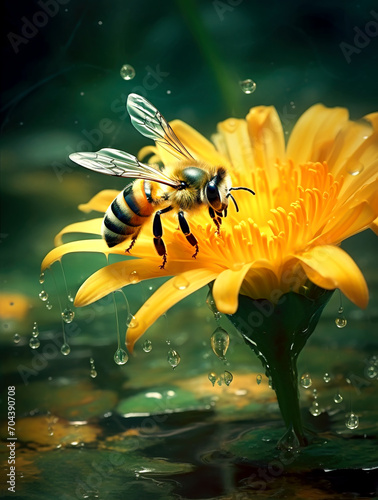 Honeybee's Delicate Dance on a Dewy Flower Created with Generative AI Technology © Fernando Cortés