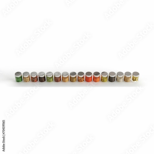 3D rendering of spices jars on a white background