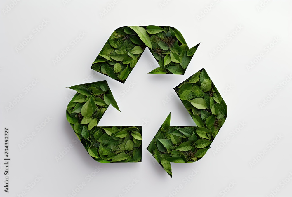 Recycle Symbol Created From Green Leaves - Sustainable Environmental Conservation Concept Recycle Symbol Created From Green Leaves - Sustainable Environmental Conservation Concept