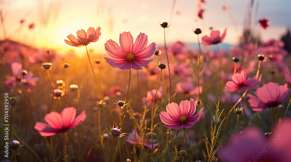 cosmos flower at sunset