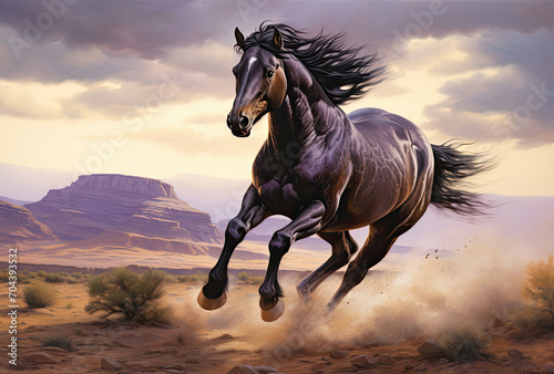 Majestic Horse Running in the Vast Desert Sands