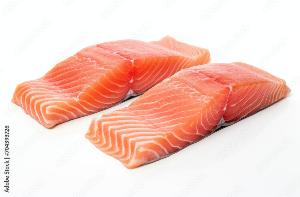 Two Pieces of Salmon on a White Background - Freshly Cooked Seafood
