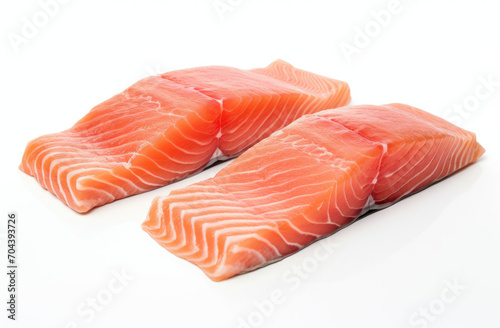 Two Pieces of Salmon on a White Background - Freshly Cooked Seafood