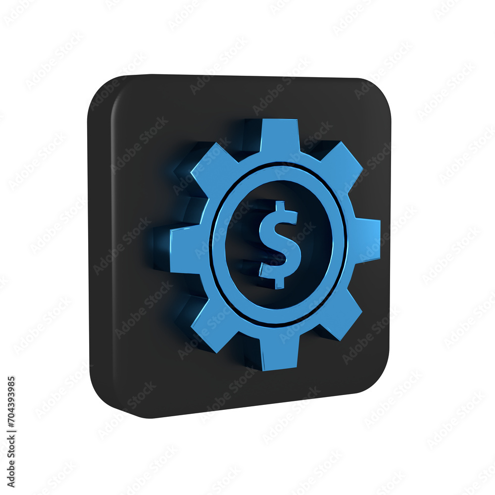 Blue Gear with dollar symbol icon isolated on transparent background. Business and finance conceptual icon. Black square button. Blue Gear with dollar symbol icon isolated on transparent background. Business and finance conceptual icon. Black square button.