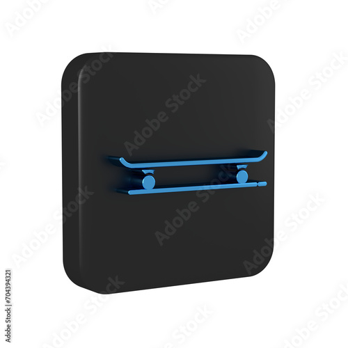 Blue Skateboard icon isolated on transparent background. Extreme sport. Sport equipment. Black square button.