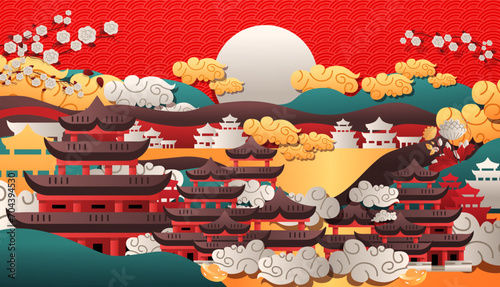 chinese new year of dragon icon zodiac sign for greeting card asian flyer invitation poster horizontal