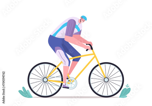 Cute vector illustration of young man ride on bike in helmet and sport suit © Tanka