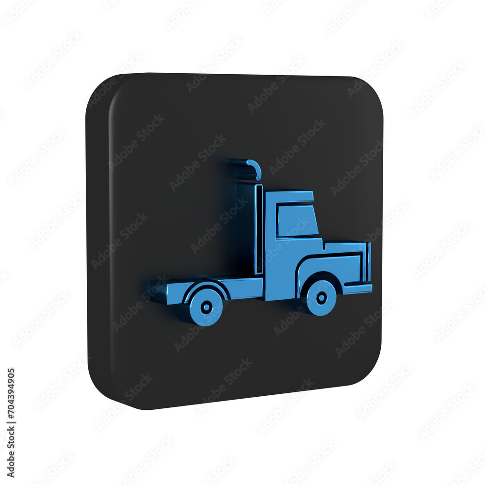 Blue Delivery cargo truck vehicle icon isolated on transparent background. Black square button. Blue Delivery cargo truck vehicle icon isolated on transparent background. Black square button.
