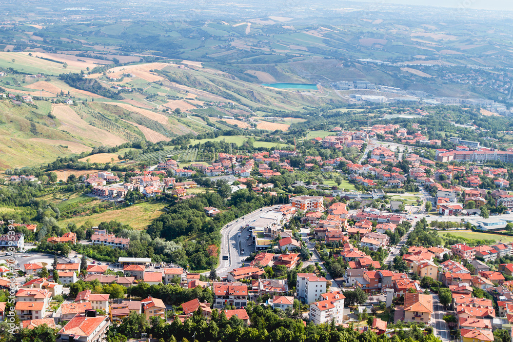 Panoramic view of mountains in Republic of San Marino, a small republic into Italian country