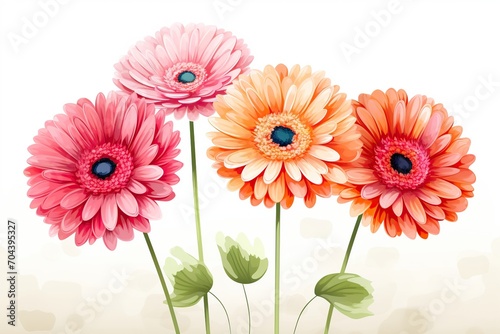 Illustration of colorful gerbera flowers on white background