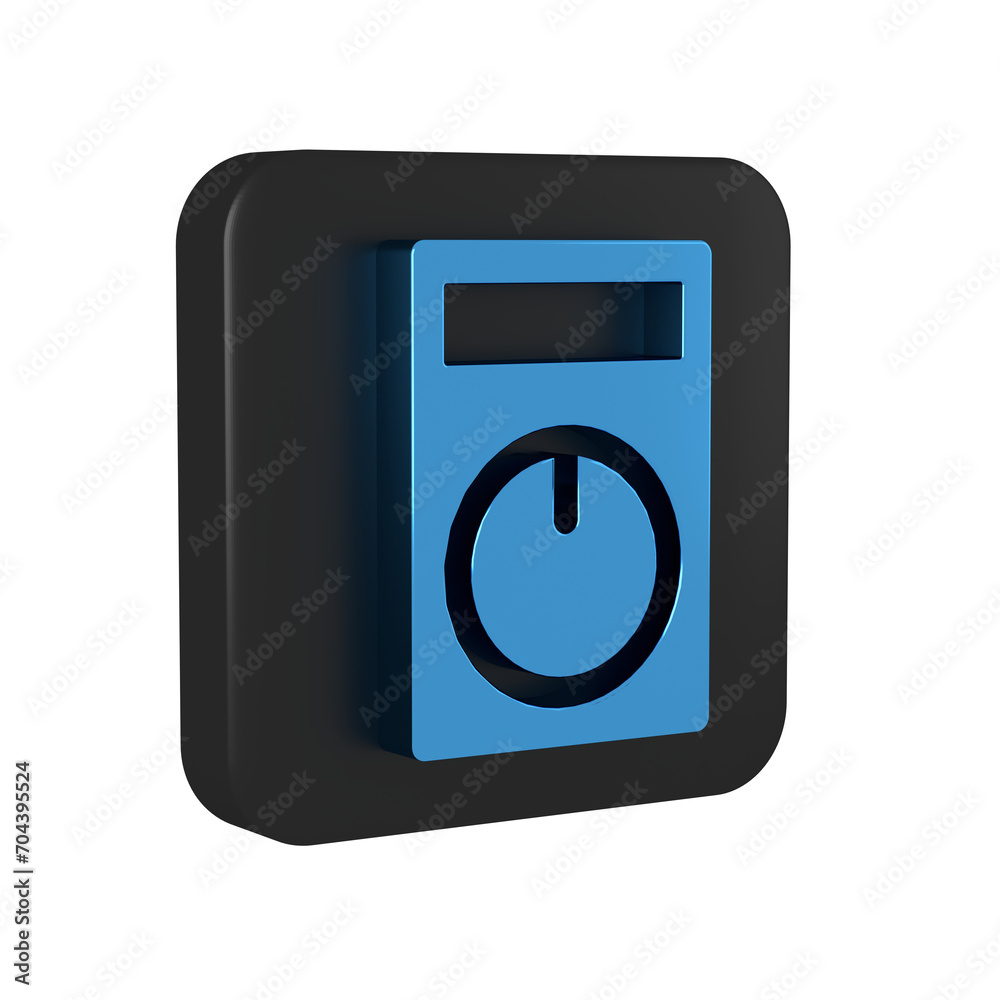 Blue Smart home icon isolated on transparent background. Remote control. Black square button. Blue Smart home icon isolated on transparent background. Remote control. Black square button.