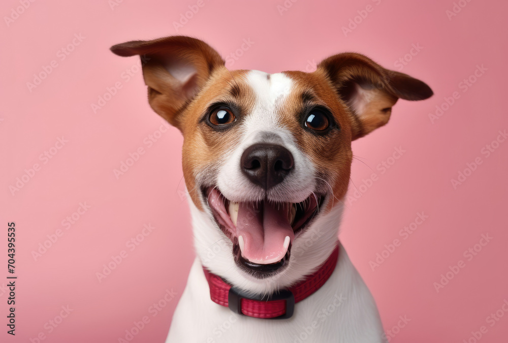 Brown and White Dog With Red Collar Brown and White Dog With Red Collar
