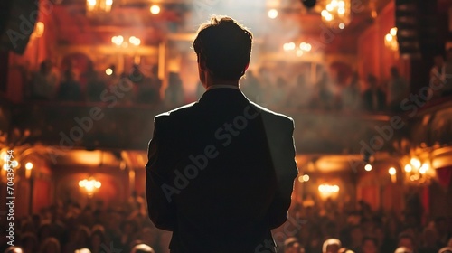 Wallpaper Mural Rear view of motivational speaker standing on stage in front of people. Created with Generative Ai technology. Torontodigital.ca