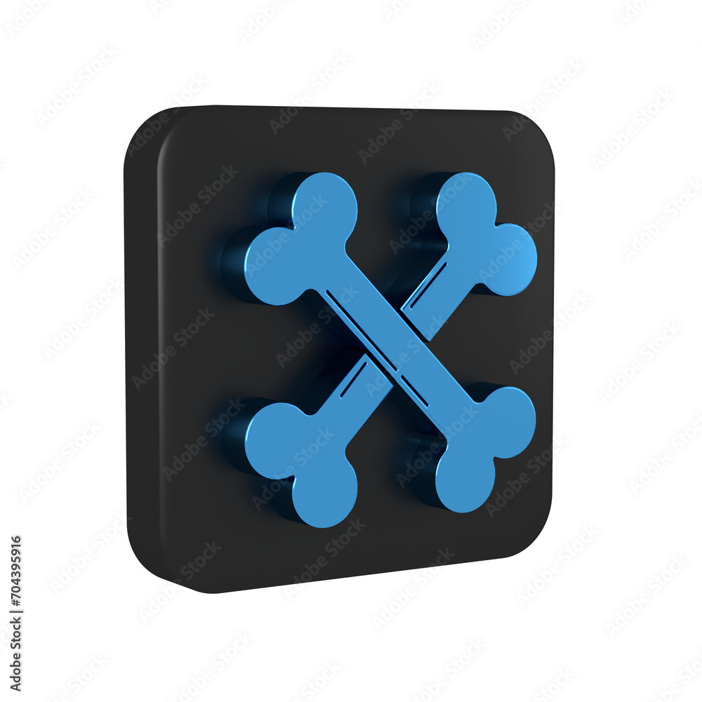 Blue Crossed bones icon isolated on transparent background. Pets food symbol. Happy Halloween party. Black square button. Blue Crossed bones icon isolated on transparent background. Pets food symbol. Happy Halloween party. Black square button.