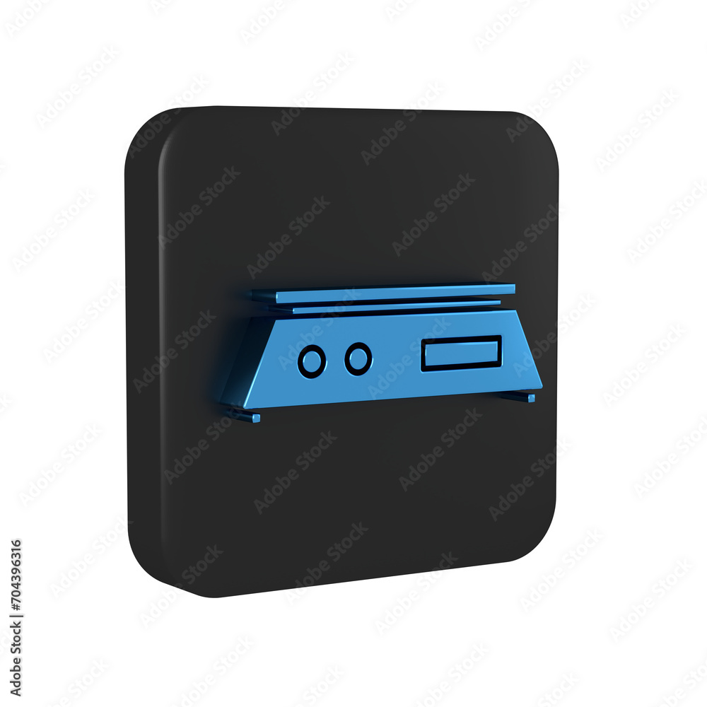 Blue Electronic scales icon isolated on transparent background. Weight measure equipment. Black square button. Blue Electronic scales icon isolated on transparent background. Weight measure equipment. Black square button.