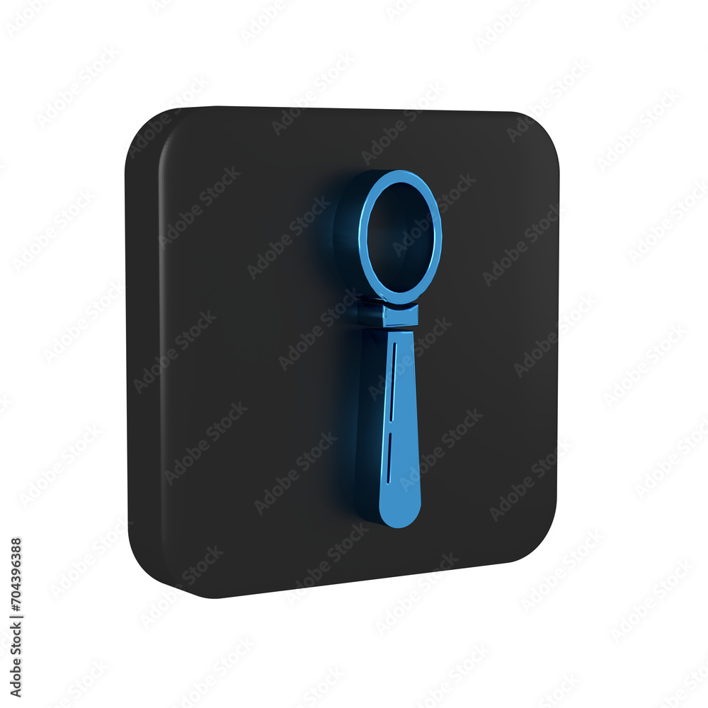 Blue Spoon icon isolated on transparent background. Cooking utensil. Cutlery sign. Black square button. Blue Spoon icon isolated on transparent background. Cooking utensil. Cutlery sign. Black square button.