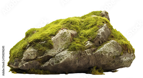 Moss-covered rock in a natural setting, cut out